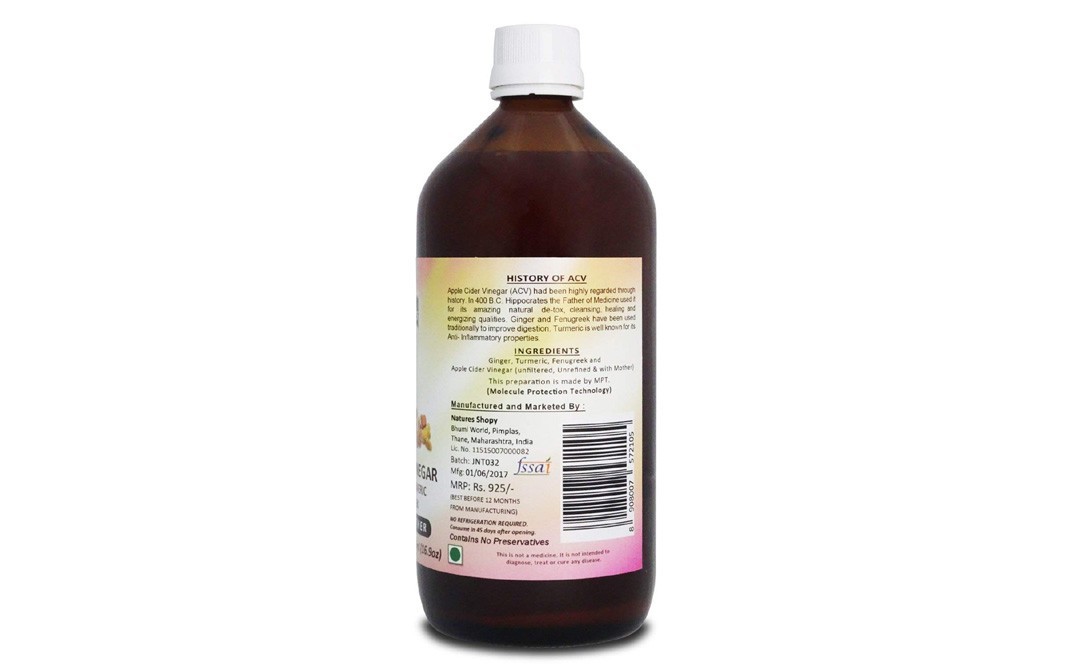 Dr. Pathkar's Apple Cider Vinegar With Ginger, Turmeric and Fenugreek (With the Mother)   Glass Bottle  500 millilitre